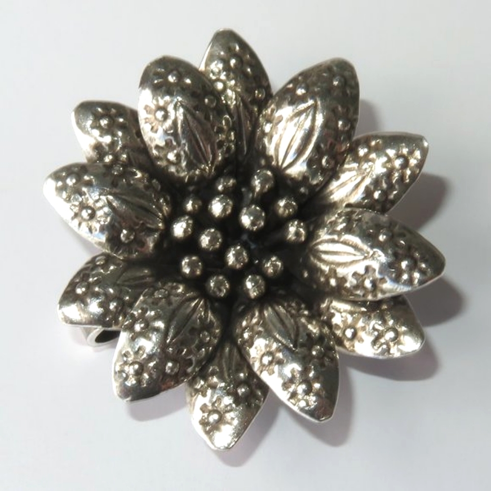 Large Sterling Silver Sunflower Pendant
